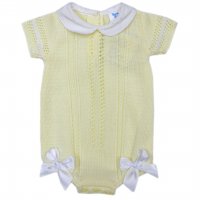 MC730-Lemon: Baby Double Bow Knitted Romper (0-9 Months)